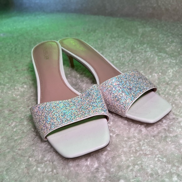 Rachel Zoe Square-Toe Holo-Glitter Strap Heel | White Size 9 - Picture 2 of 8